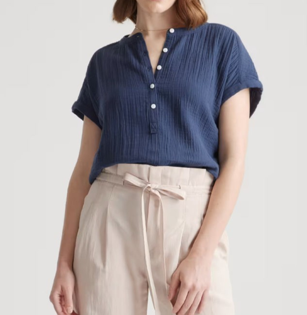 Quince Women's 100% Organic Cotton Gauze Roll Sleeve Shirt top XL A010845